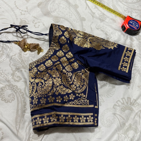 Navy Blue and Gold Embroidered Blouse - Picture 6 of 7